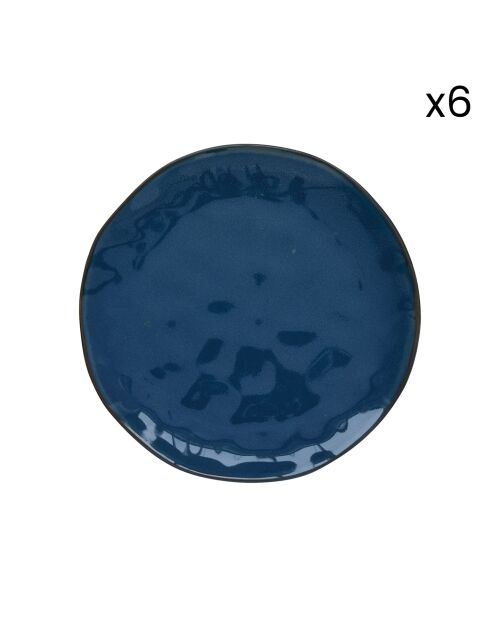 Set van 6 blauwe INTERIORS porseleinen dessertborden - D.21 cm