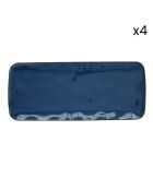 Set van 4 blauwe INTERIORS rechthoekige porseleinen borden - 36x16 cm