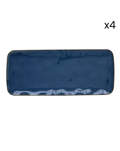 Set de 4 platos rectangulares azules de porcelana INTERIORS - 36x16 cm