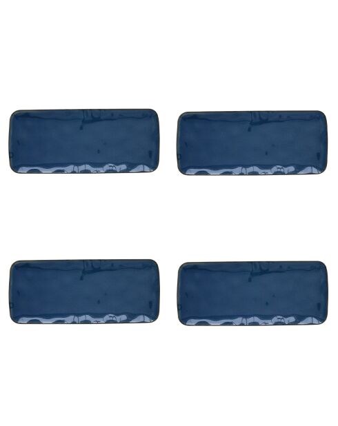Set de 4 platos rectangulares azules de porcelana INTERIORS - 36x16 cm