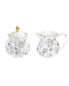 Pot à lait et sucrier en porcelaine FLEURS ET PAPILLONS multicolores