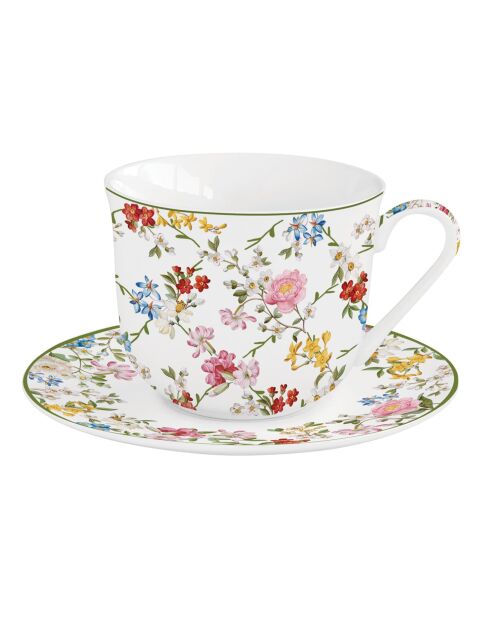 Tazza e piattino GARDEN DREAMS in porcellana multicolore - 370 ml