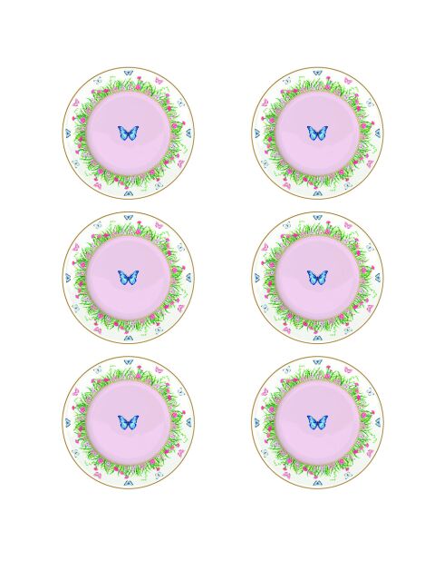 Set mit 6 mehrfarbigen SPRING PARADE Desserttellern - D.19 cm