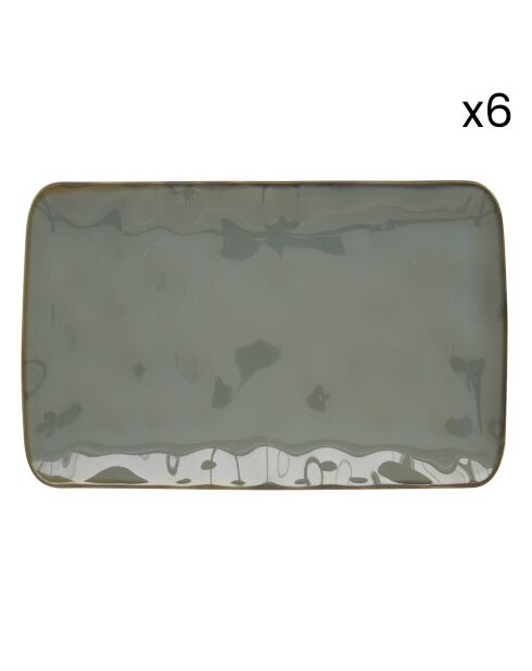 Set van 6 rechthoekige porseleinen borden INTERIORS celadon - 20x13 cm