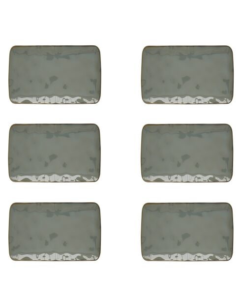 Set van 6 rechthoekige porseleinen borden INTERIORS celadon - 20x13 cm