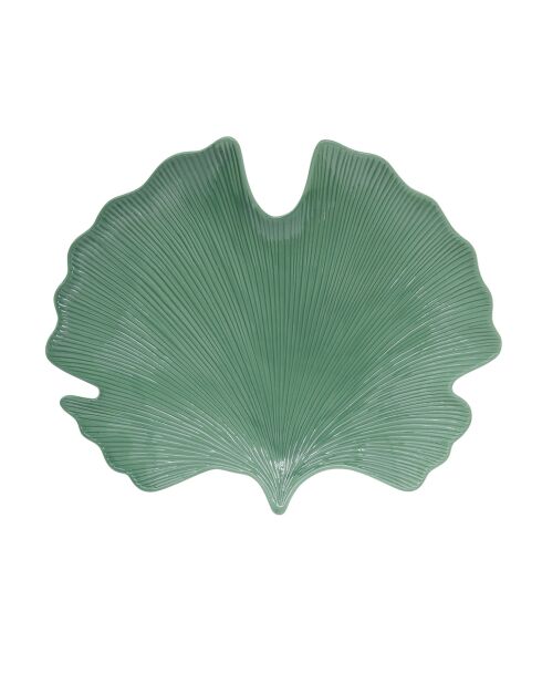 Assiette Feuille en porcelaine en forme de ginkgo MADAGASCAR verte - 35x29 cm