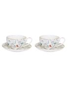 Set di 2 tazze e piattini da caffè in porcellana in una scatola colorata FIORI E FARFALLE MULTICOLOR - 100 ml