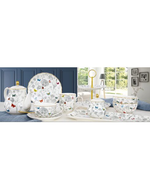 Set di 2 tazze e piattini da caffè in porcellana in una scatola colorata FIORI E FARFALLE MULTICOLOR - 100 ml