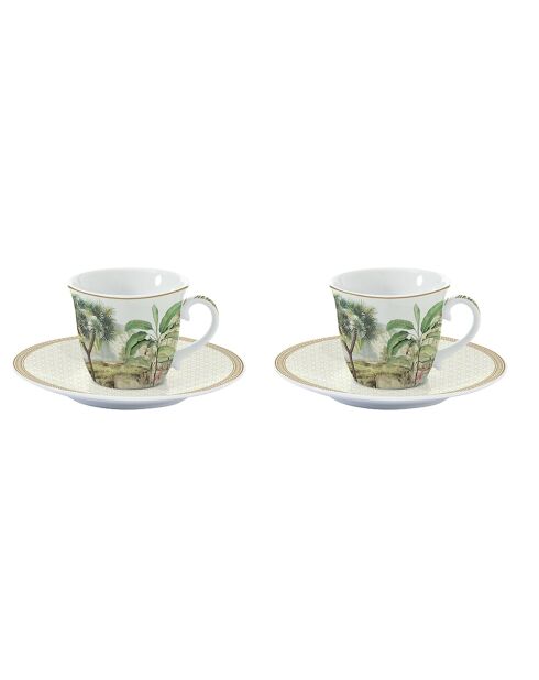 Set van 2 groene CEYLON porseleinen koffiekopjes en -schotels - 80 ml