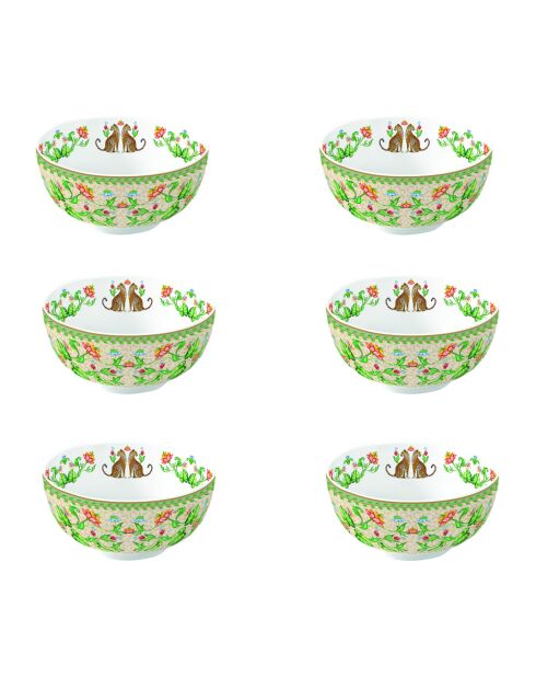 Lot de 6 bols en porcelaine JUNGLE VIBES verts - D.12 cm