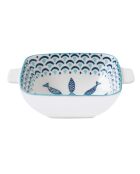 Lot de 4 bols en porcelaine avec anses SEA SHORE blanc/bleu - 15x12 cm