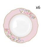 Lot de 6 assiettes à soupe en porcelaine GARDEN JOY roses - D.23 cm