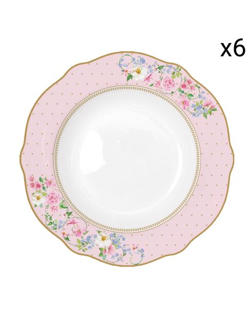 Lot de 6 assiettes à soupe en porcelaine GARDEN JOY roses - D.23 cm