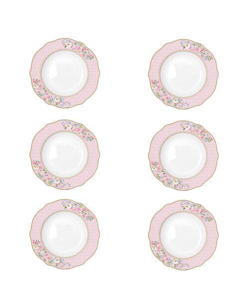 Lot de 6 assiettes à soupe en porcelaine GARDEN JOY roses - D.23 cm