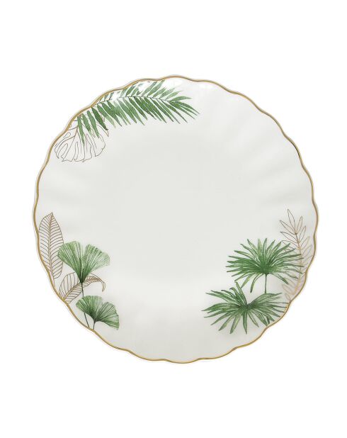 Assiette à dessert en porcelaine , coffret EXOTIQUE blanc/vert - D.19 cm