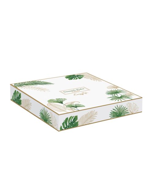 Assiette à dessert en porcelaine , coffret EXOTIQUE blanc/vert - D.19 cm