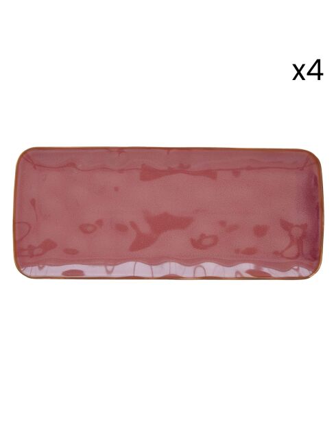 Set de 4 platos rectangulares de porcelana INTERIORS burdeos - 36x16 cm