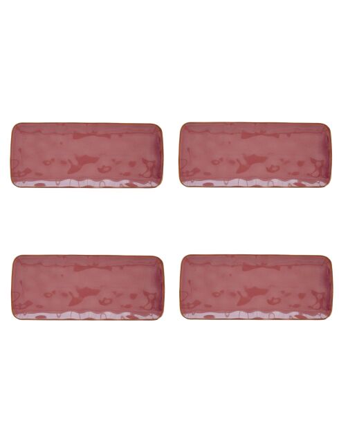 Set de 4 platos rectangulares de porcelana INTERIORS burdeos - 36x16 cm