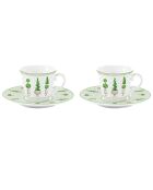Lot de 2 tasses et soucoupes à café en porcelaine , présenté dans une boîte TOPIARY multicolore - 80 ml