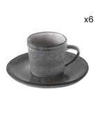 Lot de 6 tasses à café et soucoupes ESSENTIAL en grès gris foncé - 100 ml