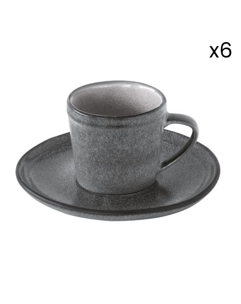Lot de 6 tasses à café et soucoupes ESSENTIAL en grès gris foncé - 100 ml