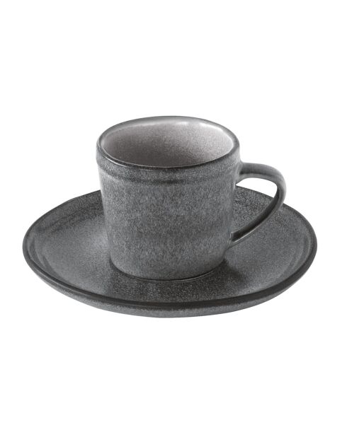 Lot de 6 tasses à café et soucoupes ESSENTIAL en grès gris foncé - 100 ml