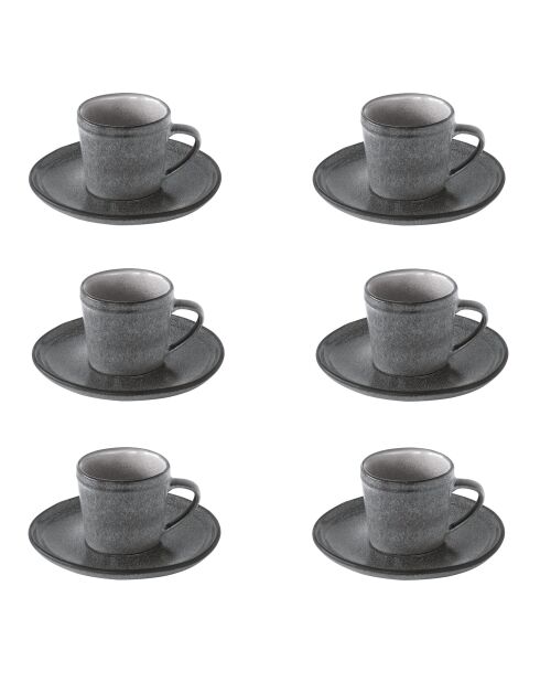 Lot de 6 tasses à café et soucoupes ESSENTIAL en grès gris foncé - 100 ml