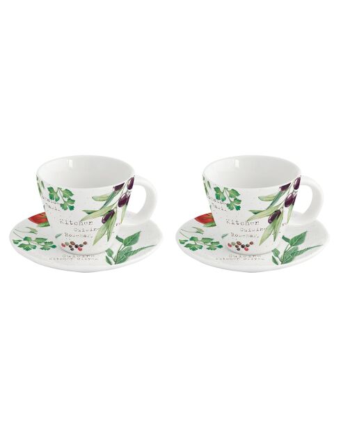 Lot de 2 tasses à café en porcelaine et soucoupes HOME & KITCHEN multicolores - 120 ml