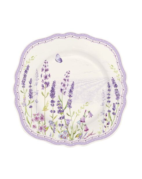 Assiette à dessert en porcelaine fine de haute qualité motif LAVENDER FIELD violette - D.20 cm