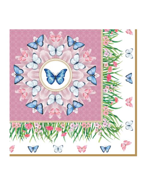 Paquet de 20 serviettes en papier SPRING PARADE roses - 33×33 cm