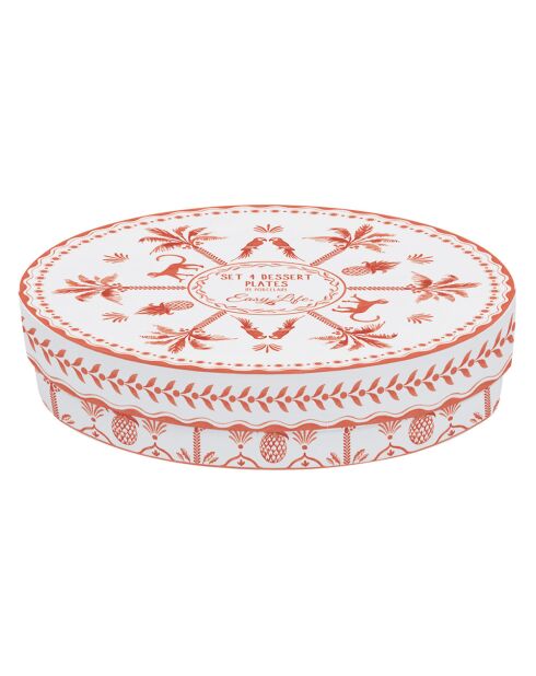 Set mit 4 Desserttellern EXOTIC VIBES aus orangefarbenem Porzellan, D.19 cm