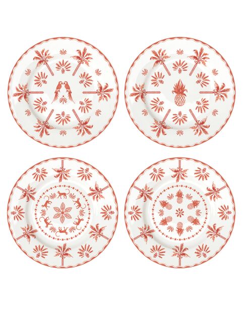 Set mit 4 Desserttellern EXOTIC VIBES aus orangefarbenem Porzellan, D.19 cm