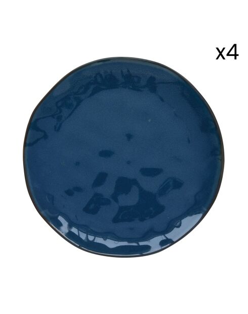 Juego de 4 platos llanos azules de porcelana INTERIORS - D.26 cm