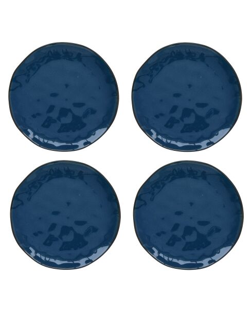 Juego de 4 platos llanos azules de porcelana INTERIORS - D.26 cm