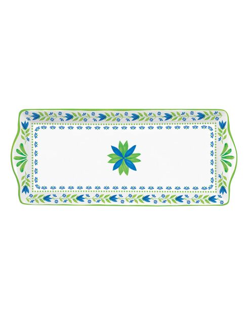 Plat de service en porcelaine FLOWERS GARDEN vert/bleu - 35x15 cm