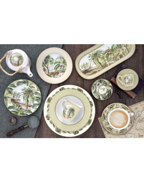 Set de aperitivo redondo de bambú con 3 cuencos de porcelana de CEILÁN multicolor