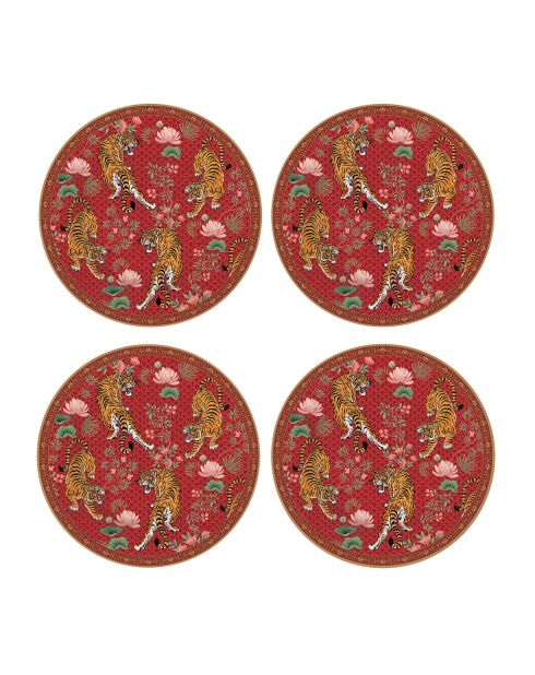 Set van 4 rode dessertborden van BENGALA porselein - D.19 cm