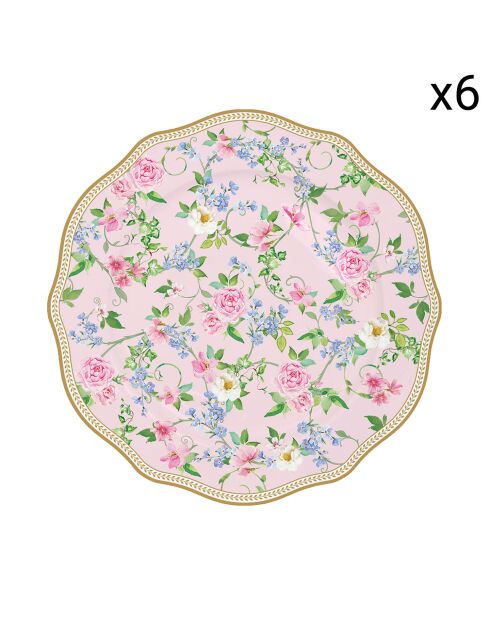 Set mit 6 mehrfarbigen GARDEN JOY Desserttellern aus Porzellan - D.20 cm