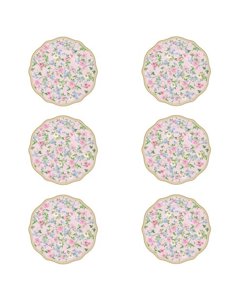 Set mit 6 mehrfarbigen GARDEN JOY Desserttellern aus Porzellan - D.20 cm