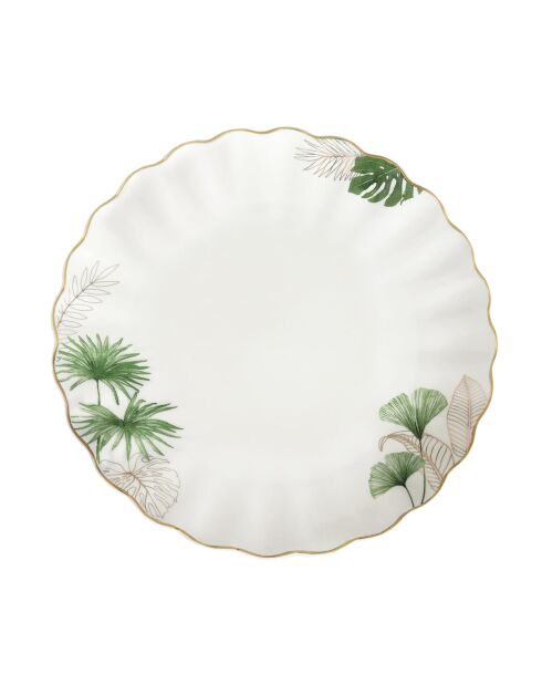 Set van 4 exotische wit/groene porseleinen dinerborden - D.26 cm