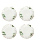 Set van 4 exotische wit/groene porseleinen dinerborden - D.26 cm