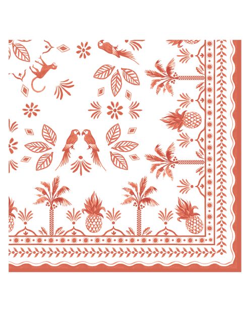 Paquet de 20 serviettes en papier EXOTIC VIBES blanc/orange - 33×33 cm