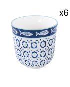 Lot de 6 tasses à café en porcelaine motif SEA SHORE bleues - 150ml