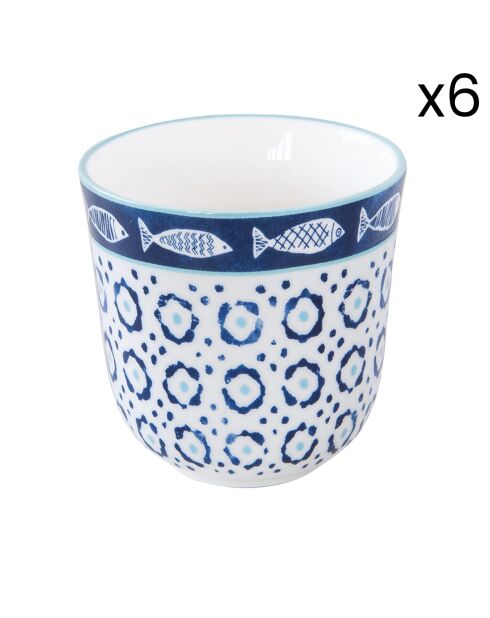 Lot de 6 tasses à café en porcelaine motif SEA SHORE bleues - 150ml