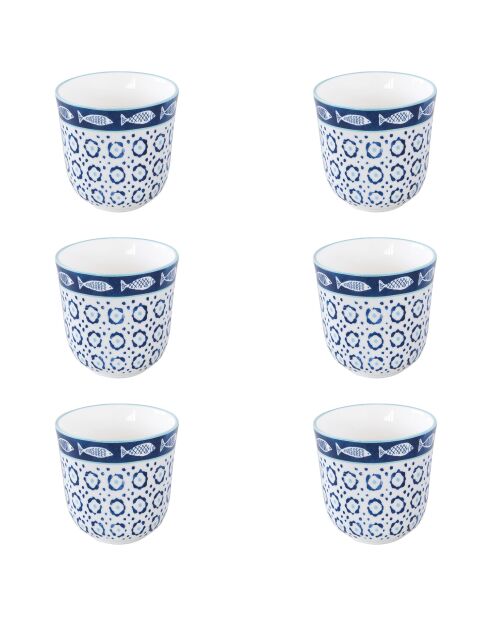 Lot de 6 tasses à café en porcelaine motif SEA SHORE bleues - 150ml