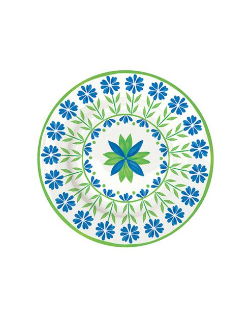 Set aus 4 Desserttellern aus Porzellan, FLOWERS GARDEN-Muster grün/blau - D.19 cm