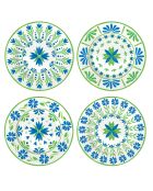 Juego de 4 platos de postre de porcelana, estampado de jardín de flores, verde/azul, 19 cm de diámetro