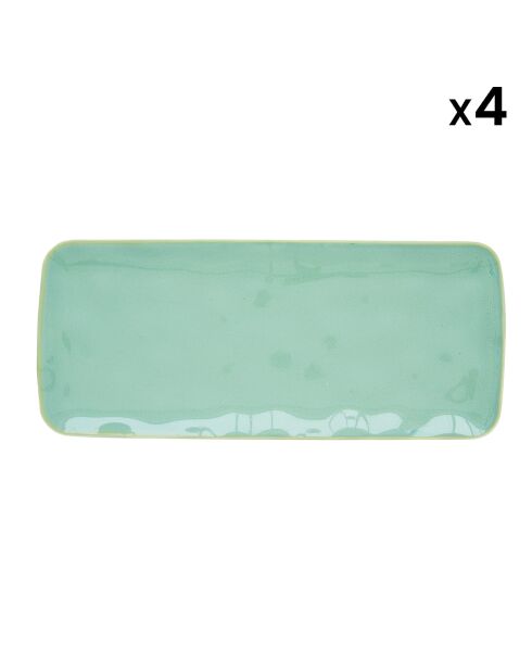 Set de 4 platos rectangulares de porcelana INTERIORS aqua - 36x16 cm