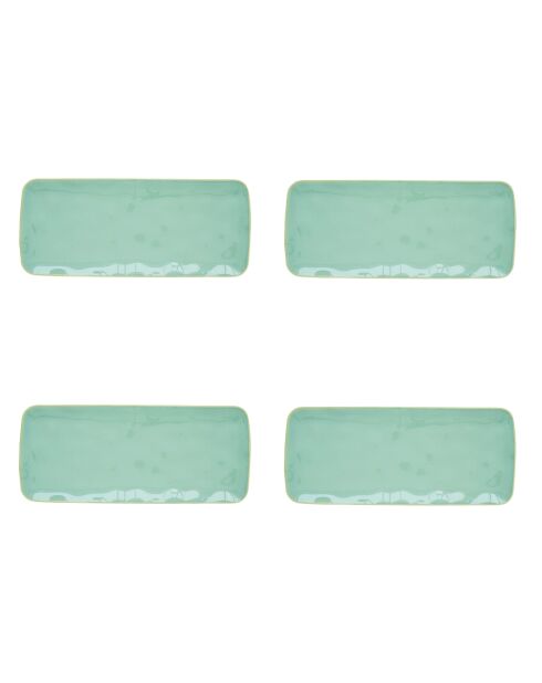 Set de 4 platos rectangulares de porcelana INTERIORS aqua - 36x16 cm