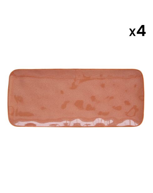 Set de 4 platos rectangulares de porcelana INTERIORS brick - 36x16 cm